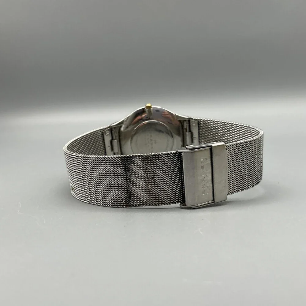 Skagen Mens Watch 34mm Silver Tone Mesh Stainless Denmark 233LSC New Battery